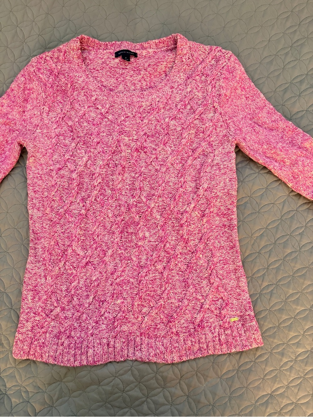 Tommy Hilfiger Pink Marled Cable Knit Scoop Neck Sweater Size M